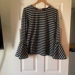 Elegant Black and White Striped Bell Sleeve Top